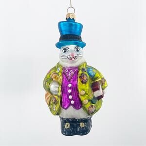 CHRISTOPHER RADKO Glass Ornament White Rabbit Glass Easter Alice Mad Hatter